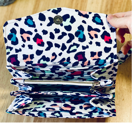 Neon Leopard Large Women's Fabric Wallet