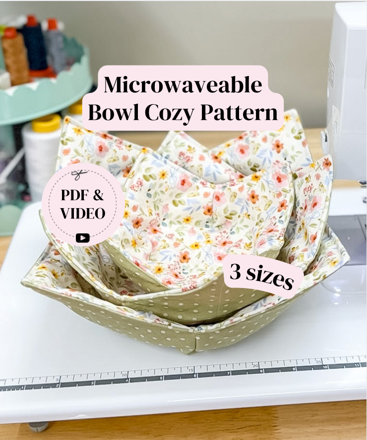 Microwave Bowl Cozy Sewing Pattern (3 Sizes) | PDF Pattern + Video Tutorial