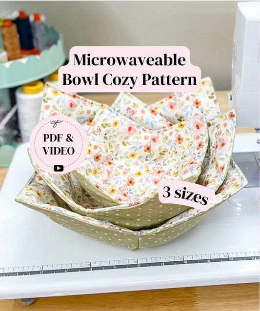Microwave Bowl Cozy Sewing Pattern (3 Sizes) | PDF Pattern + Video Tutorial