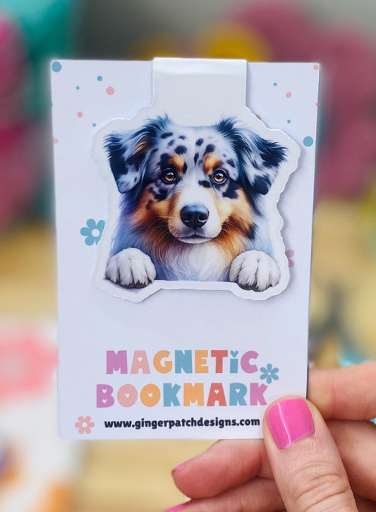 Australian Shepherd Magnetic Bookmark, Peeking Dog Bookmarks