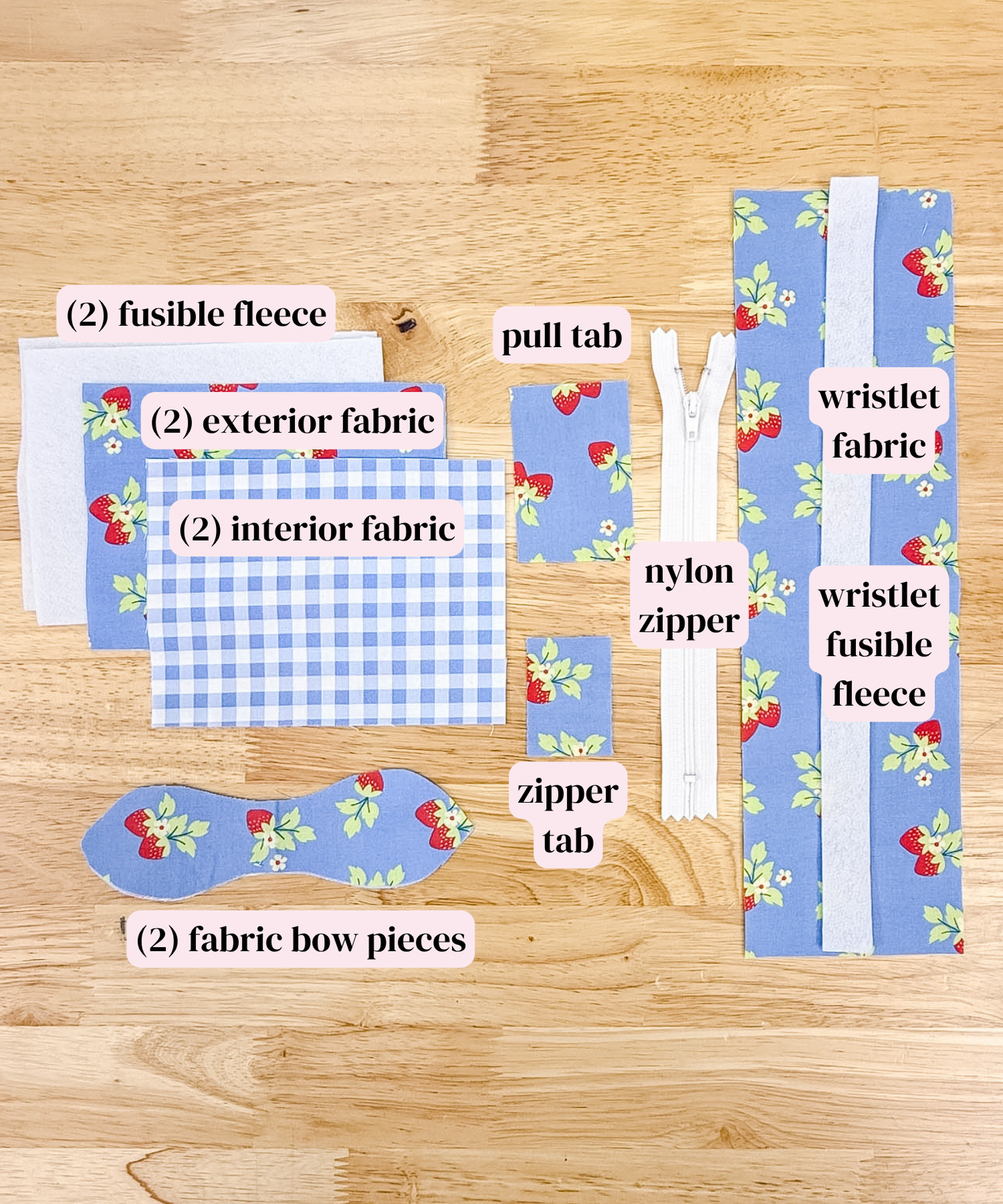 Ella Keychain Wallet Sewing Kit ~ Blue Plaid Strawberry ~PDF Pattern Digital Download & Video Tutorial