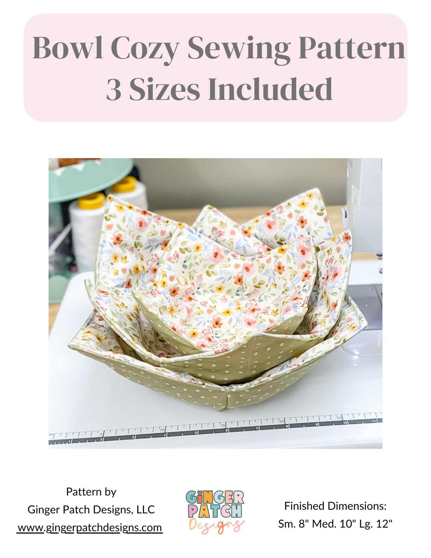 Microwave Bowl Cozy Sewing Pattern (3 Sizes) | PDF Pattern + Video Tutorial