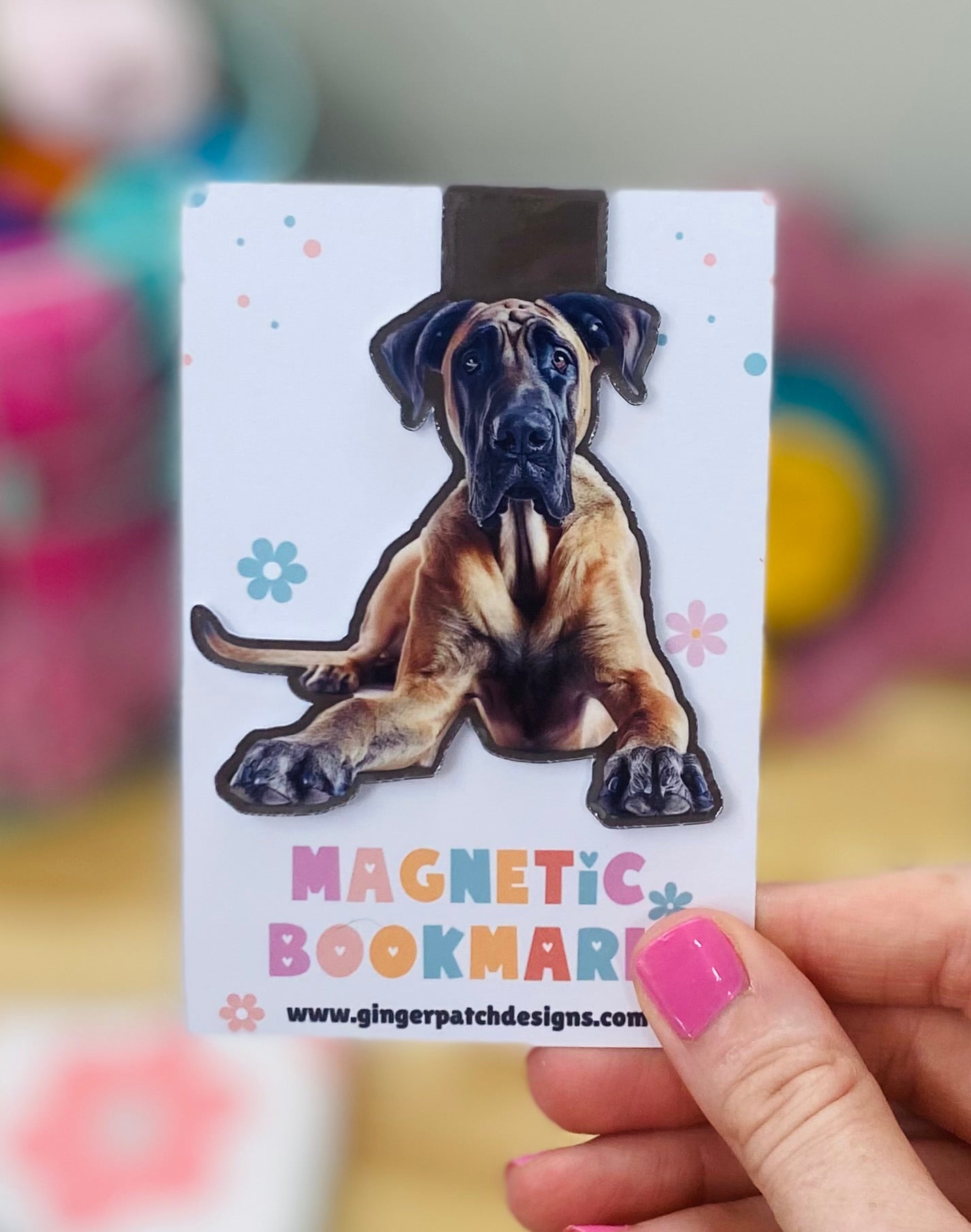 Brown Great Dane Magnetic Bookmark, European Great Dane