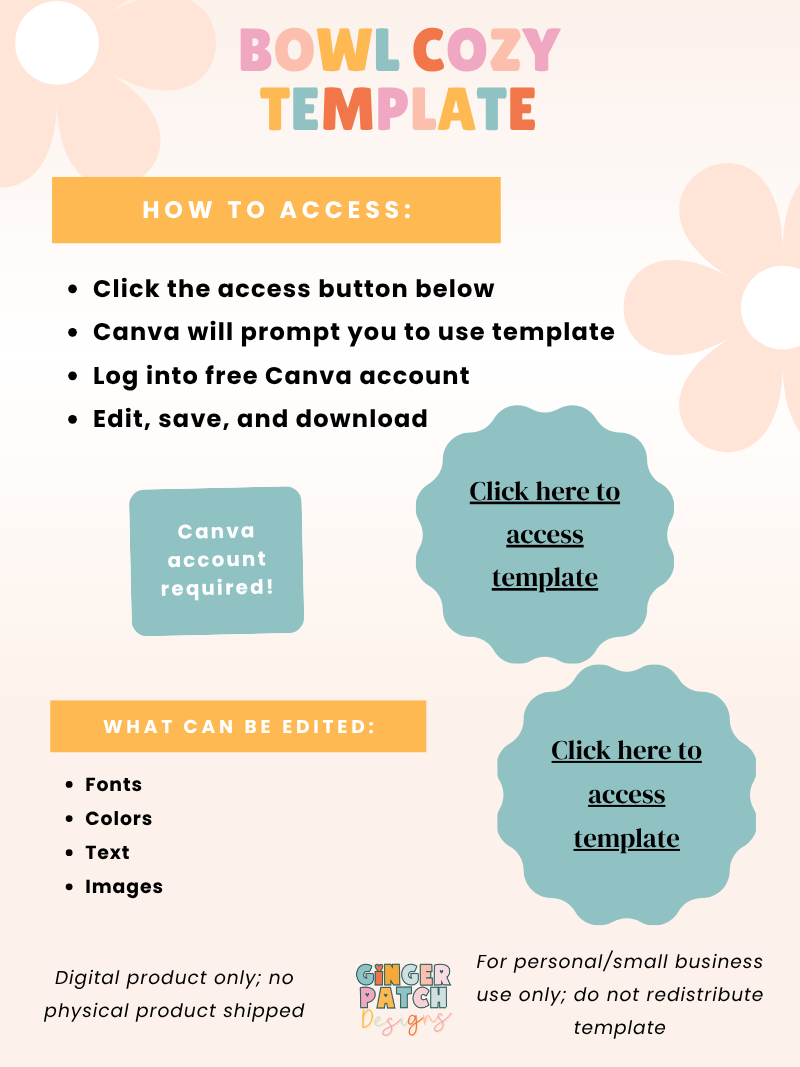 EDITABLE 3-in-1 Bowl Cozy Product Labels | Wrap Labels, Care Card & Fold Card | Edit in Canva
