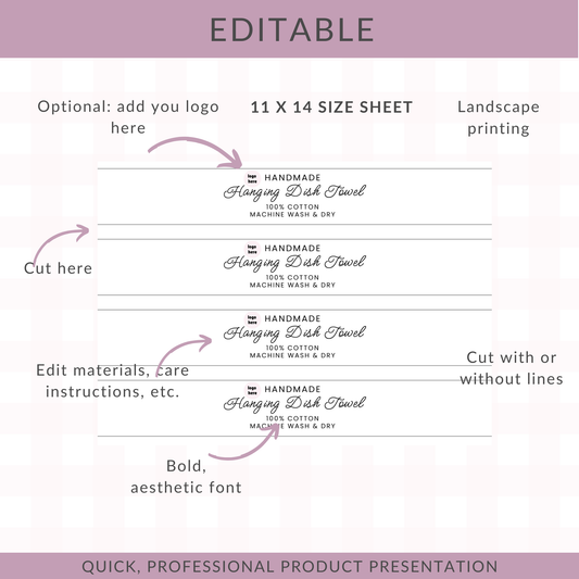 EDITABLE Dish Towel Wrap Labels | Custom Product Labels