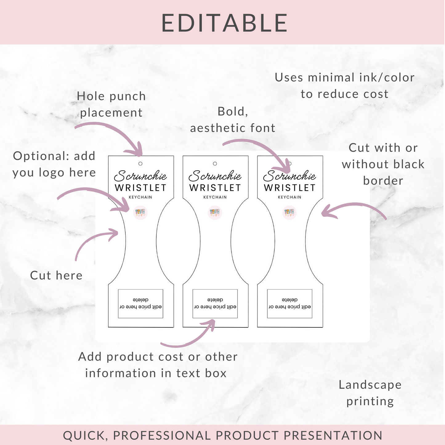 3-in-1 EDITABLE BUNDLE | Scrunchie Wristlet & Lanyard Labels | Custom Hang Tag