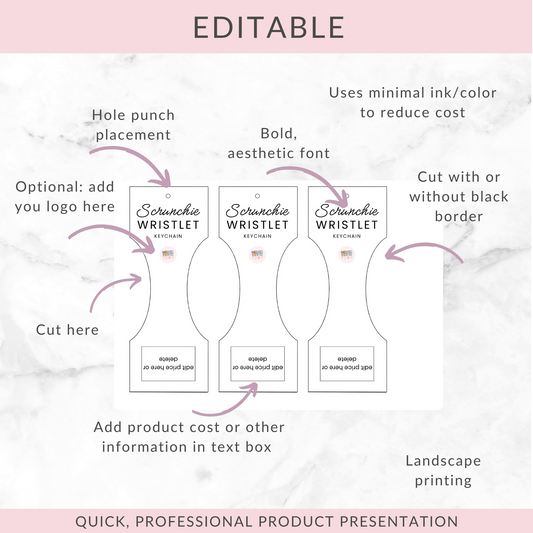 3-in-1 EDITABLE BUNDLE | Scrunchie Wristlet & Lanyard Labels | Custom Hang Tag