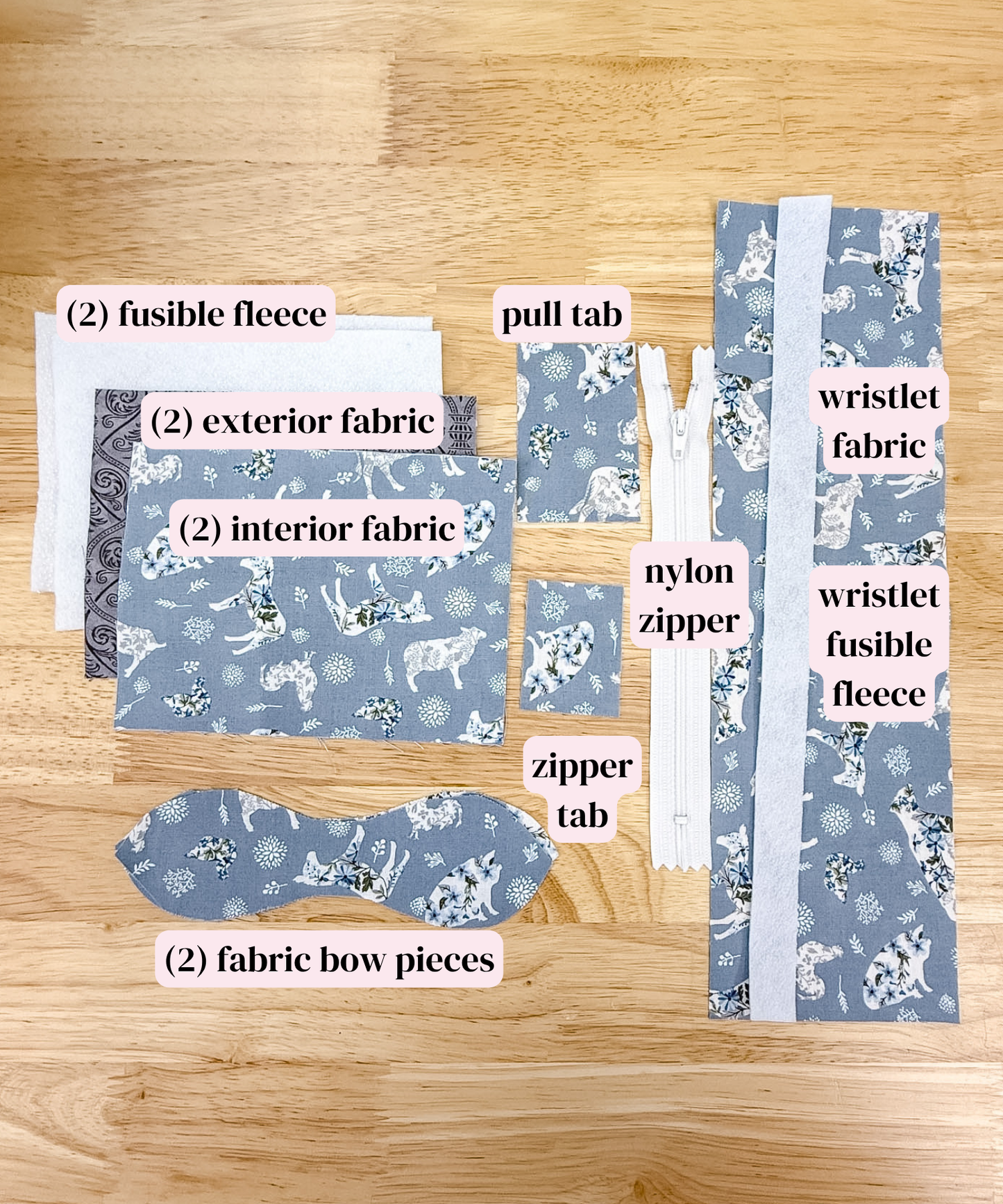 Ella Keychain Wallet Sewing Kit ~ Gray Floral Farm Animals ~PDF Pattern Digital Download & Video Tutorial