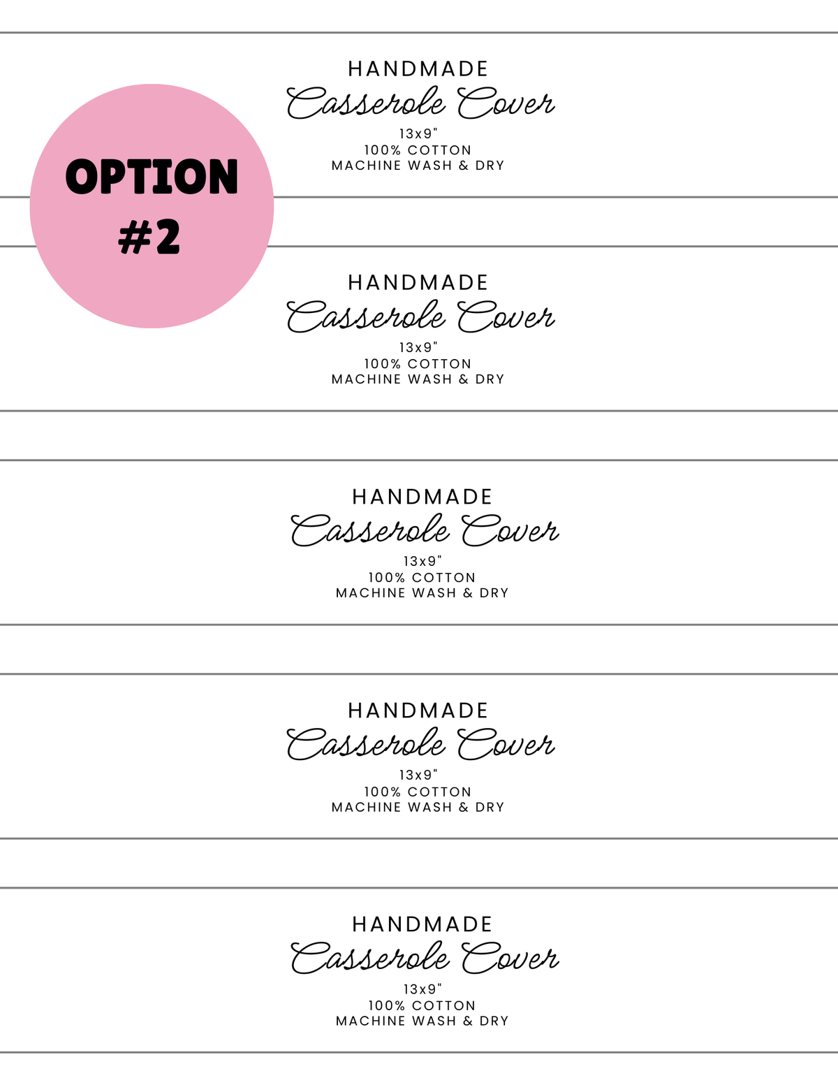 PRINTED LABELS Casserole Cover Wrap Labels