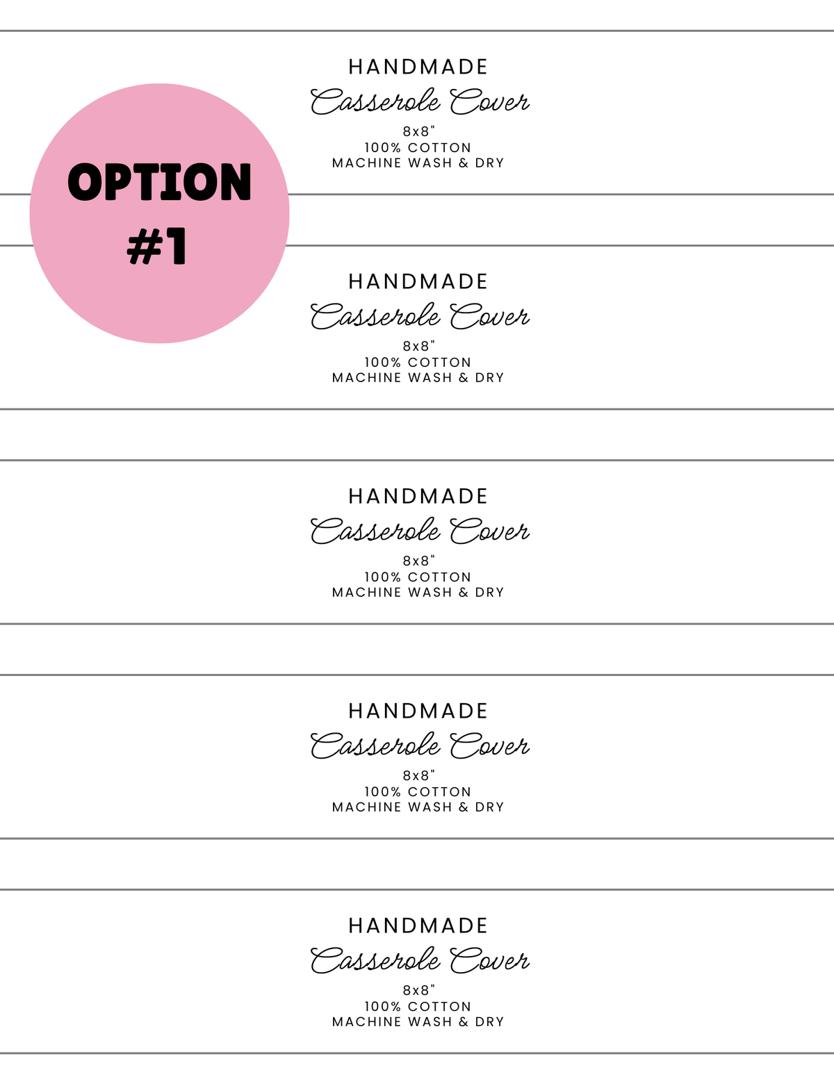 PRINTED LABELS Casserole Cover Wrap Labels