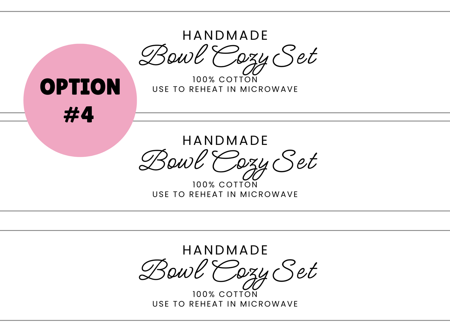 PRINTED LABELS Bowl Cozy Labels & Tags