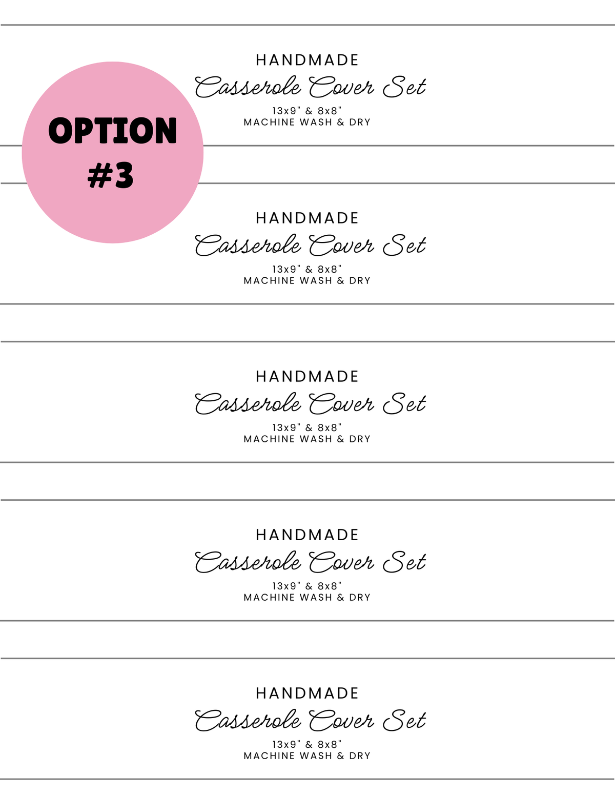 PRINTED LABELS Casserole Cover Wrap Labels