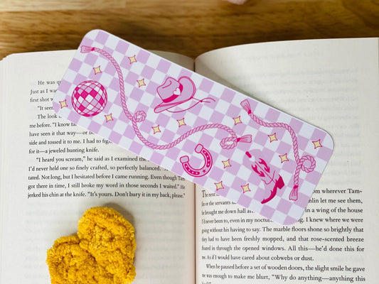 Pink Cowgirl Bookmark, Pink Checkered Bookmarks, Pink Disco Ball, Pink Cowboy Boots, Bookmarks for Girlies, Southern Vibes