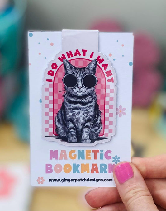 Cat with Sunglasses Magnetic Bookmark, I Do What I Want, Cute Cat Bookmarks