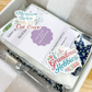 Packaging of Grandma Hobbies craft kit with scissors and materials on a wooden surface.
