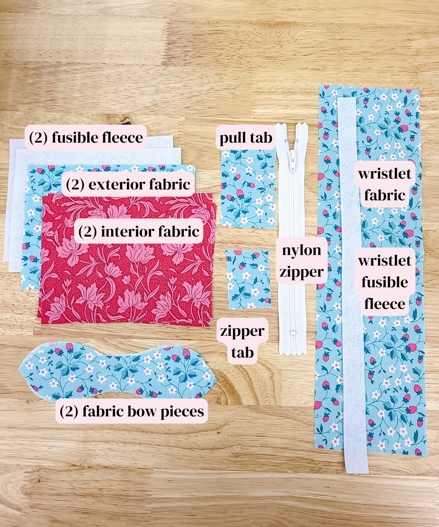 Ella Keychain Wallet Sewing Kit ~ Pink Strawberry Daisy ~PDF Pattern Digital Download & Video Tutorial