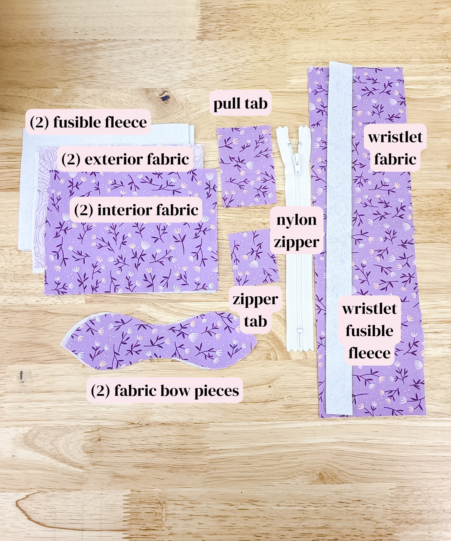 Ella Keychain Wallet Sewing Kit ~ Purple Wildflower ~PDF Pattern Digital Download & Video Tutorial