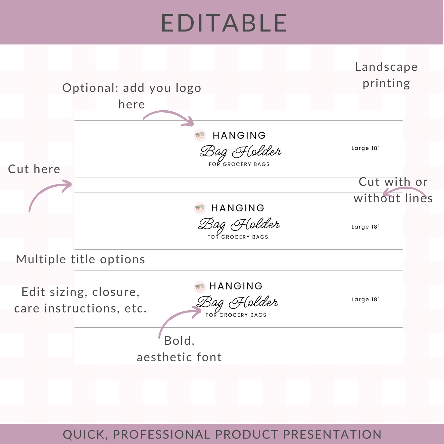EDITABLE Bag Holder Wrap Labels | Custom Packaging Templates