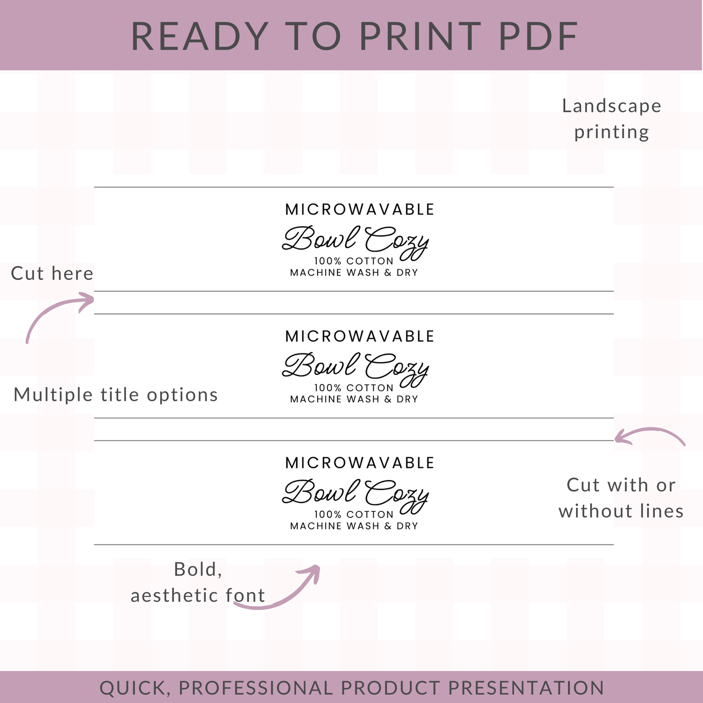 3-in-1 Bowl Cozy Product Labels PDF DOWNLOAD | Wrap Labels, Care Card, & Fold Card