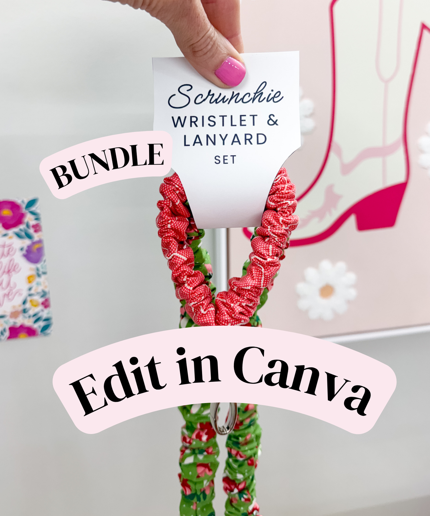 3-in-1 EDITABLE BUNDLE | Scrunchie Wristlet & Lanyard Labels | Custom Hang Tag