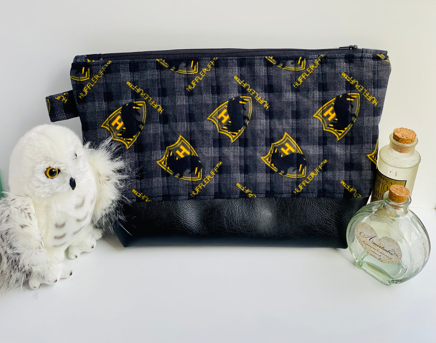 Black Hufflepuff Quilted Flannel Jumbo Pouch