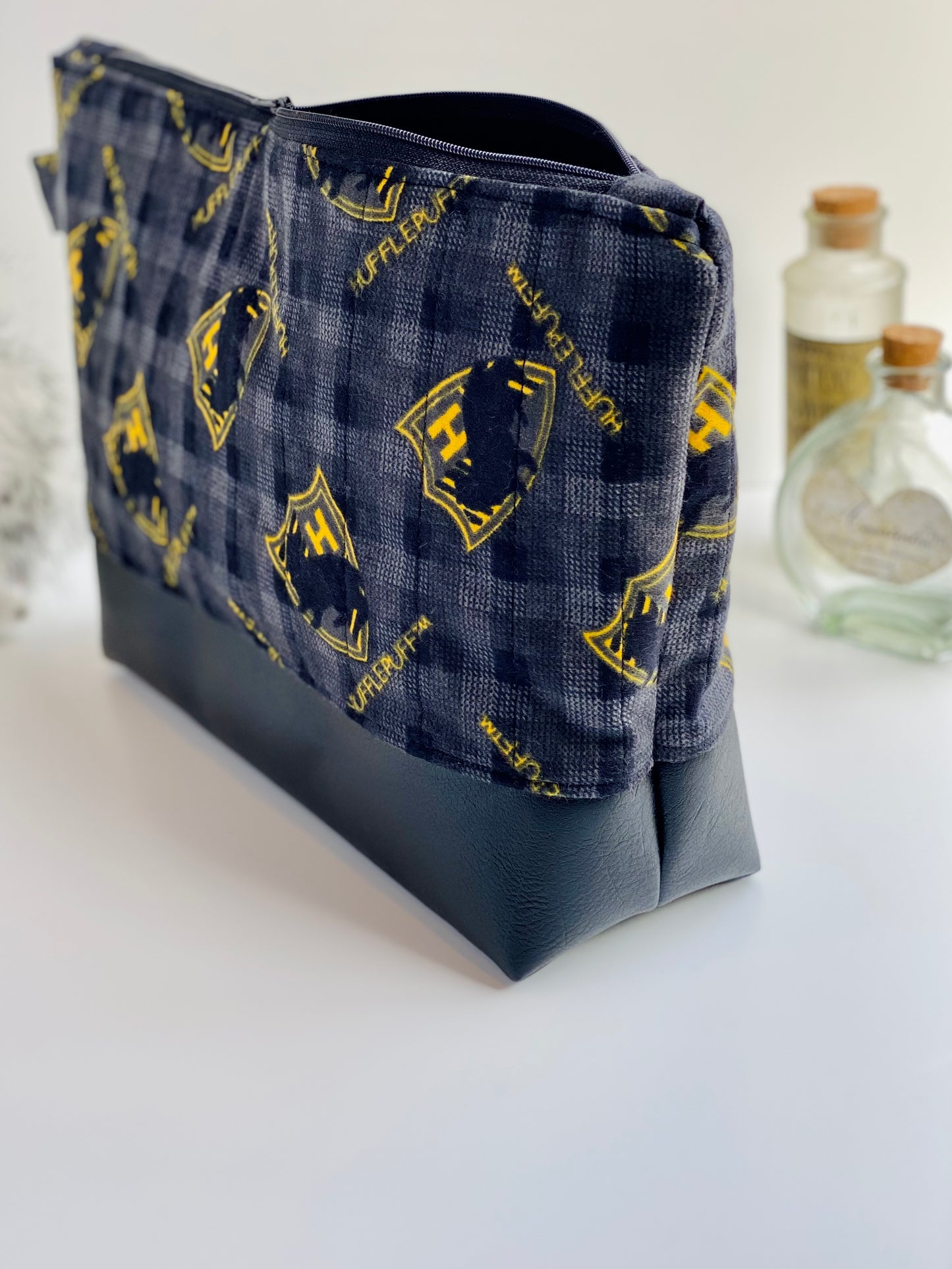 Black Hufflepuff Quilted Flannel Jumbo Pouch