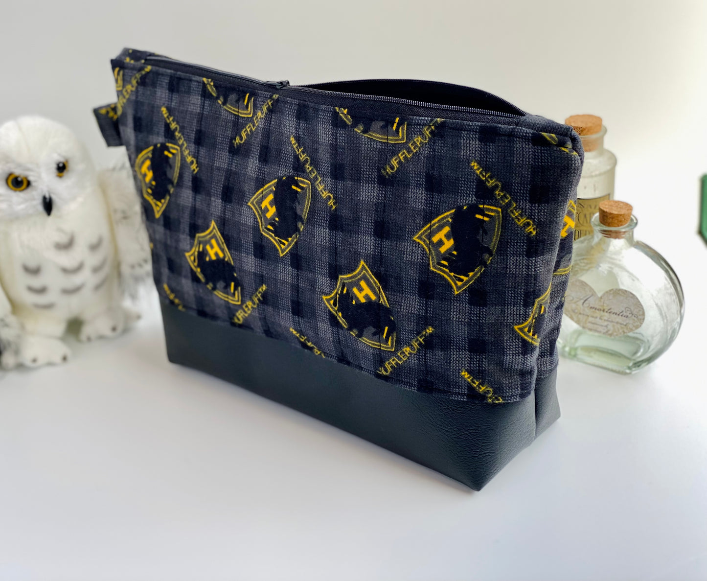 Black Hufflepuff Quilted Flannel Jumbo Pouch