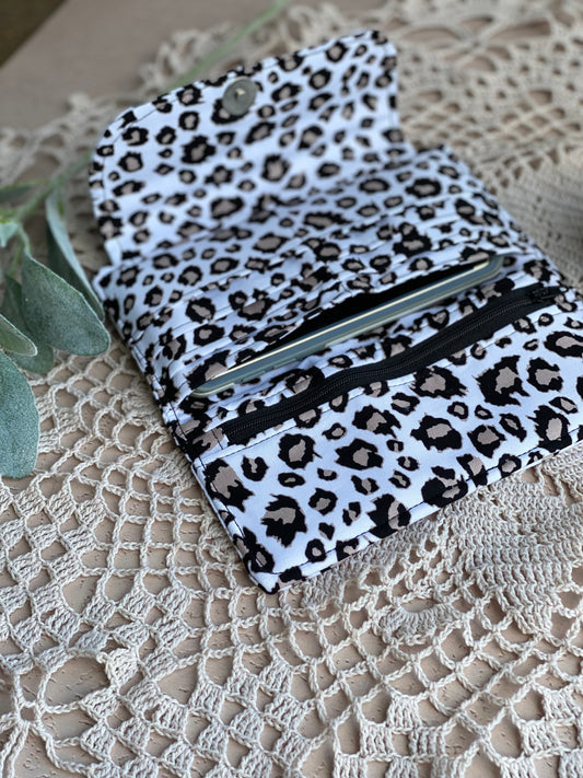 Leopard Print Wallet, Gray Leopard Wallets, Grey Animal Print Purse